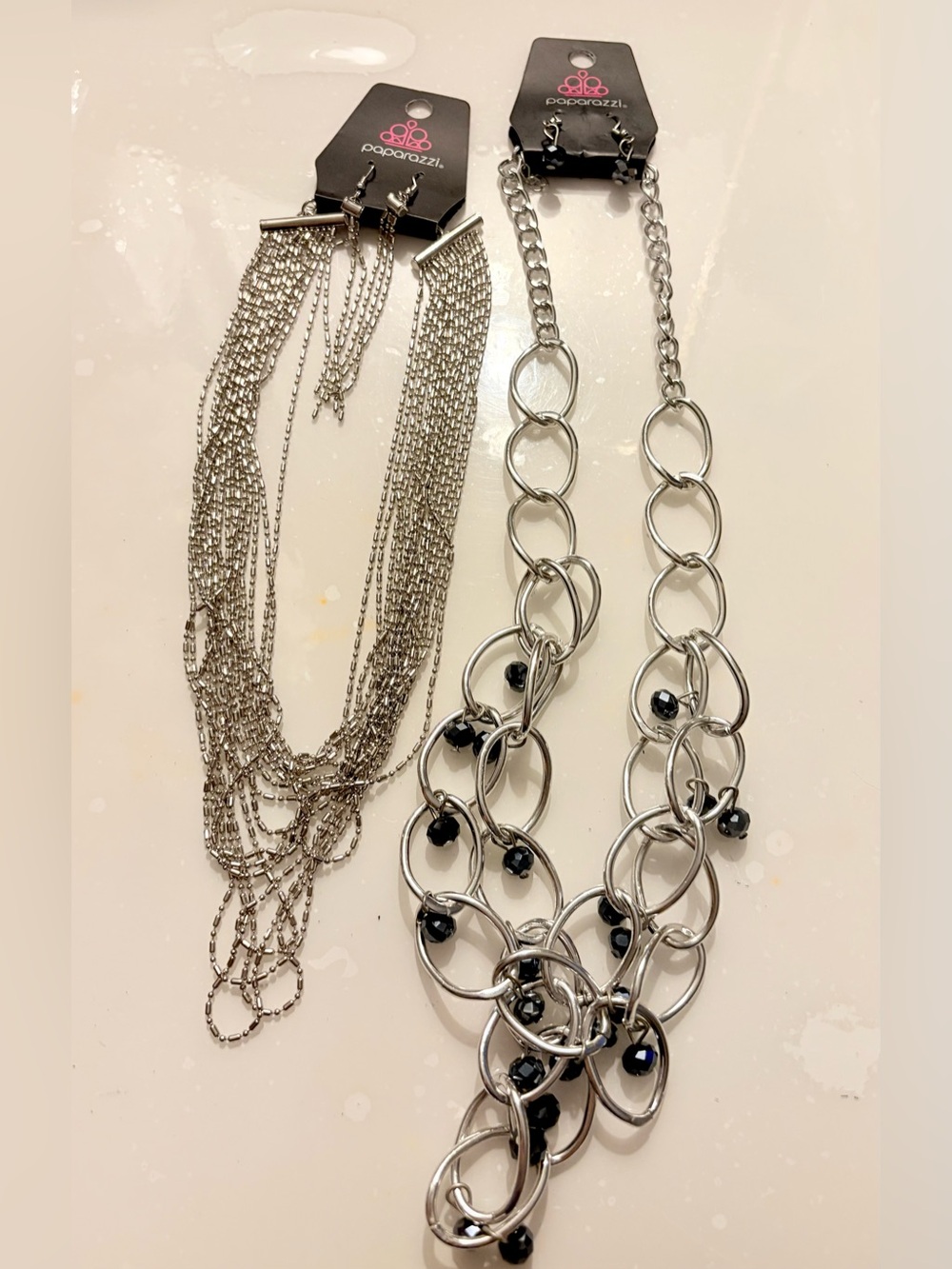 paparazzi Set of 2 Silver Multi-Chain & Link Necklaces With Earrings